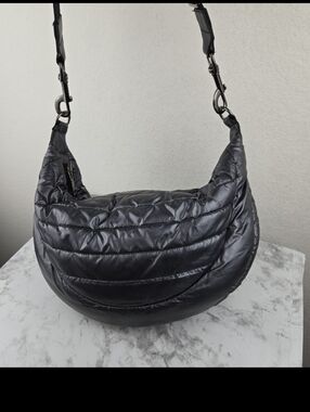 Think Royln Black Quilted Crescent Shoulder Bag